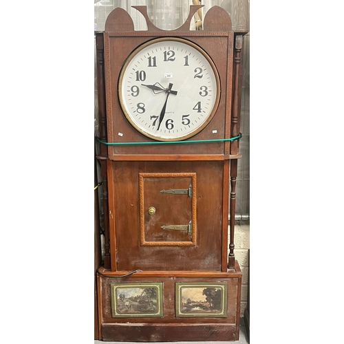 408 - Strange rustically made wide long cased clock with modern face and movement. (B.P. 21% + VAT)