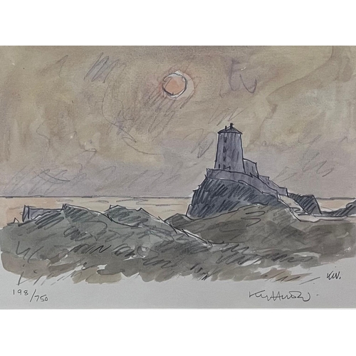 41 - After Sir John Kyffin Williams, RA, KBE (Welsh 1918-2006), lighthouse on a headland, signed in penci... 