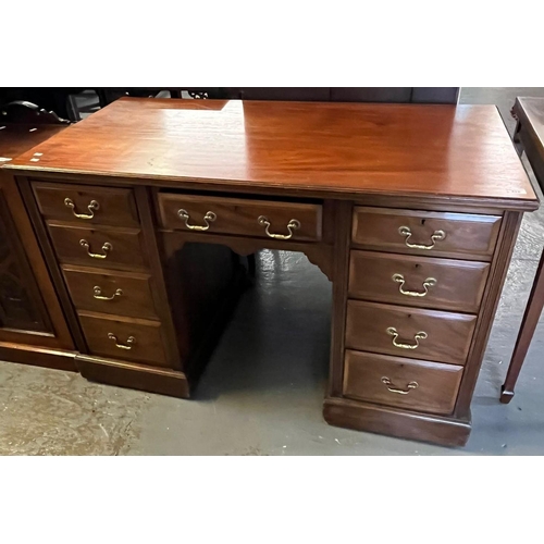 428 - Edwardian mahogany pedestal knee hole writing desk with three frieze drawers above three further dra... 