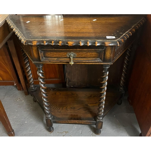 446 - Early 20th century Jacobean style credence/hall table with moulded edge top above single frieze draw... 