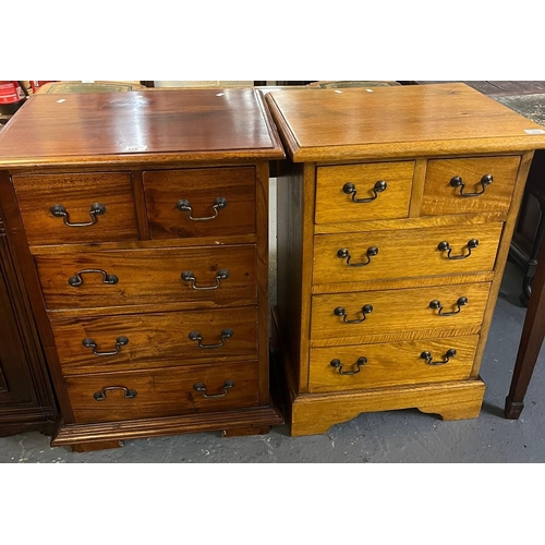 448 - Two similar mahogany miniature chests of drawers, having moulded edge tops above two short and three... 