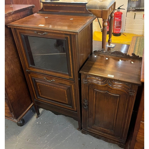 449 - Edwardian mahogany bedside pot cupboard with moulded single door. 38cm wide approx. Together with an... 