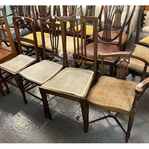 456 - Collection of Edwardian mahogany bedroom/parlour chairs, one corner chair with X stretcher supports.... 