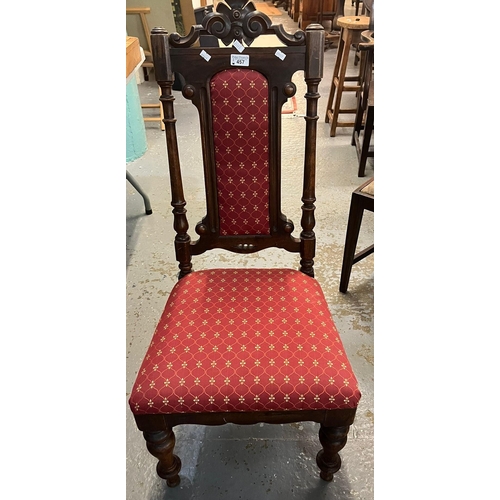 457 - Stained beech 17th century style side chair with padded upholstery. (B.P. 21% + VAT)