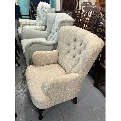 460 - Collection of three modern upholstered button, wing back and other armchairs. (3) (B.P. 21% + VAT)