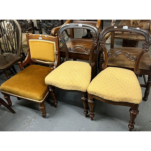 463 - Pair of Victorian rosewood bar back dining chairs with stuff over seats together with an Edwardian l... 