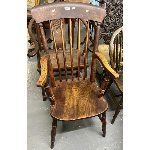 465 - Victorian ash, elm and beech stick backed fireside armchair. (B.P. 21% + VAT)