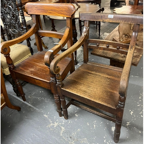 472 - Two Victorian Welsh oak ball and rail backed elbow chairs. (2) (B.P. 21% + VAT)