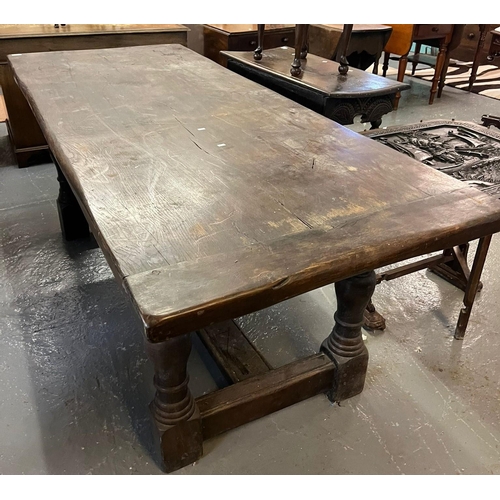 485 - 17th century style oak cleated plank top refectory type table. 198x80x76cm approx. (B.P. 21% + VAT)