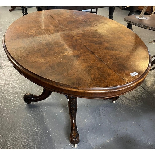 487 - Victorian burr walnut loo table on ornate carved and moulded quatrefoil base.  (B.P. 21% + VAT)