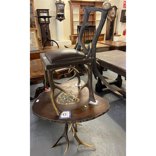 493 - Unusual 19th century antler chair formed with Roe Deer antlers and having a padded seat together wit... 