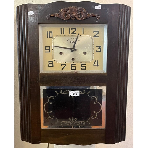 505 - Mid century oak cased Westminster chiming Odo three train wall clock. (B.P. 21% + VAT)