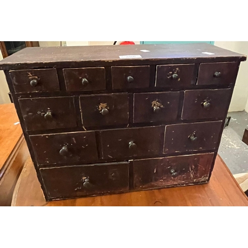 508 - 19th century stained pine miniature specimen/apothecary's chest of drawers. 44cm wide approx.  (B.P.... 