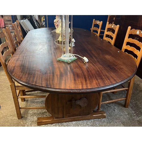 521 - Substantial and well made solid mahogany D ended refectory type table with vase shaped end supports ... 