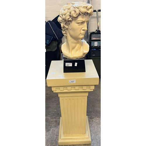 527 - Modern sculptural composition bust of David, on associated column plinth. 110cm high overall. (2) (B... 