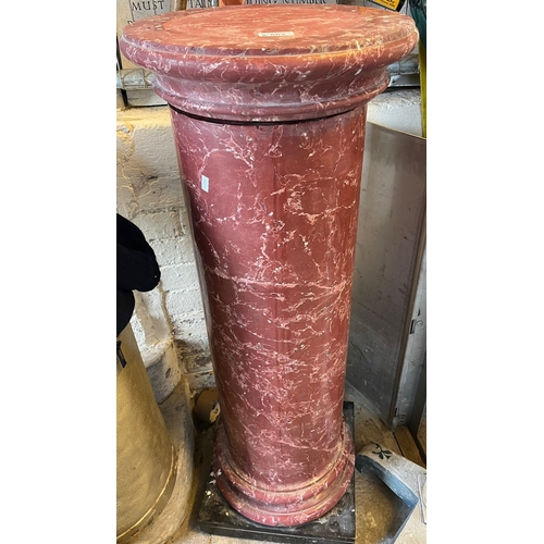 552 - Ceramic marble effect pedestal on square base. 112cm high approx. Together with polychrome decorated... 