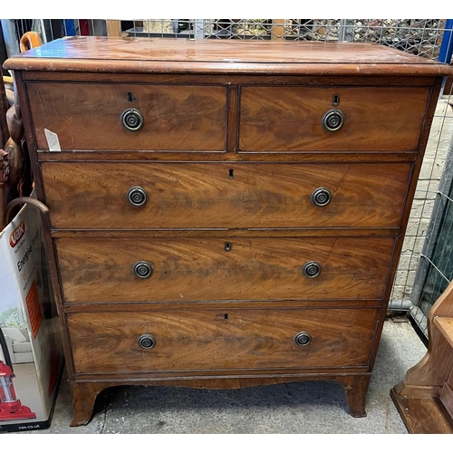 557 - 19th century mahogany straight fronted chest of two short and three long cock beaded drawers on spla... 