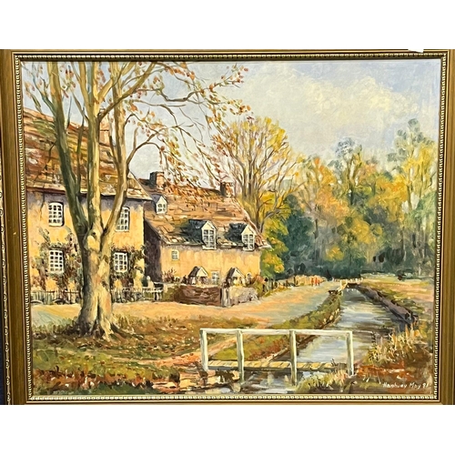 58 - Hanbury May ( Welsh, Highcross Near Newport), canal scene with cottages, believed to be near Rogerst... 