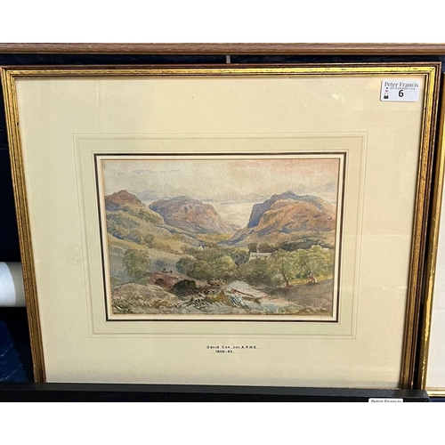 6 - David Cox Junior (British 1808-1855), Welsh landscape with cottages and mountains, indistinctly sign... 