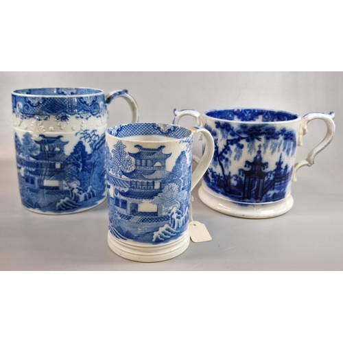 75 - Early 19th century Swansea Pottery Cambrian blue and white straight sided jug/tankard together with ... 