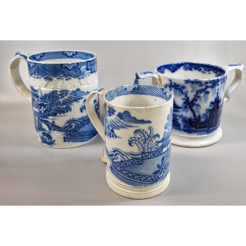 75 - Early 19th century Swansea Pottery Cambrian blue and white straight sided jug/tankard together with ... 