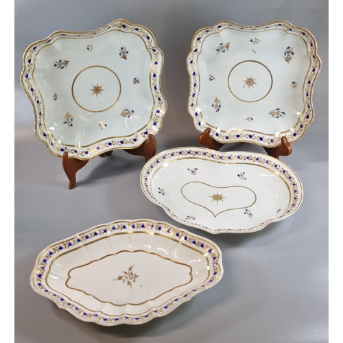 80 - Four 19th century Swansea 'Sprig' design dishes to include: pair of square and oval shaped. Unmarked... 