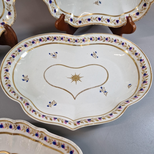 80 - Four 19th century Swansea 'Sprig' design dishes to include: pair of square and oval shaped. Unmarked... 