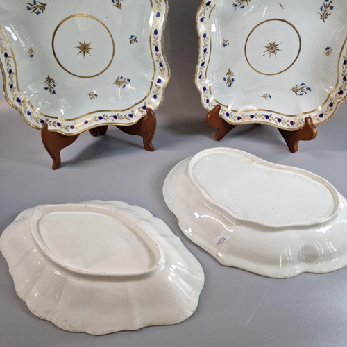 80 - Four 19th century Swansea 'Sprig' design dishes to include: pair of square and oval shaped. Unmarked... 