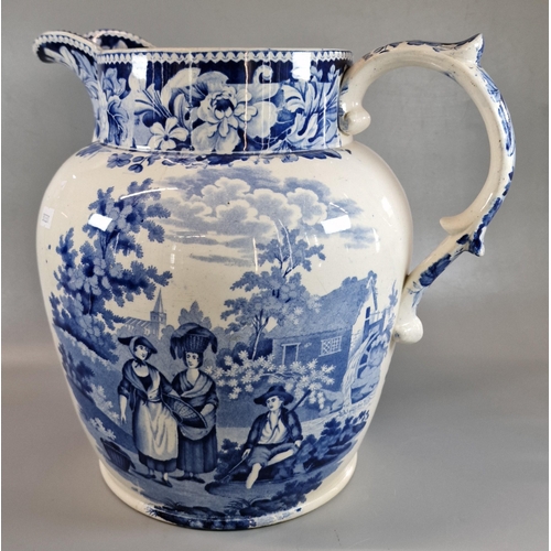 81 - 19th century Swansea/L W Dillwyn blue and white transfer printed baluster jug of large proportions i... 