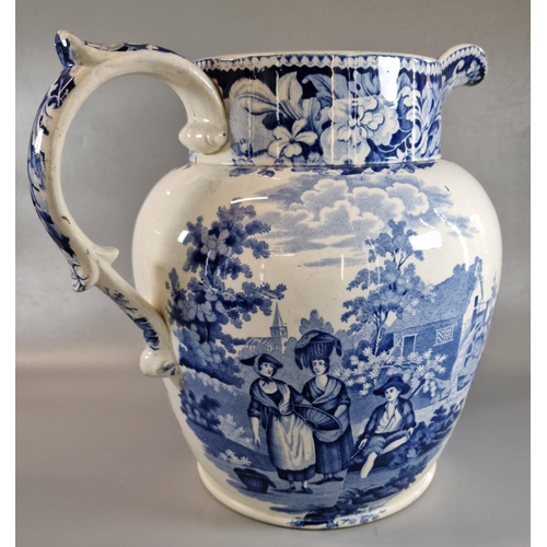 81 - 19th century Swansea/L W Dillwyn blue and white transfer printed baluster jug of large proportions i... 