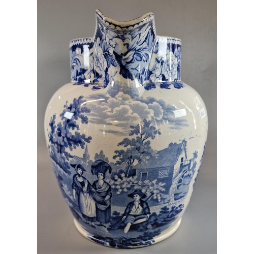 81 - 19th century Swansea/L W Dillwyn blue and white transfer printed baluster jug of large proportions i... 