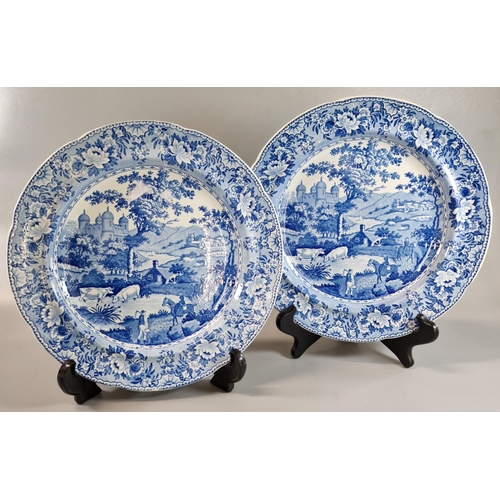 85 - Pair of 19th century Swansea pottery transfer printed blue and white plates, in the 'Ladies of Llang... 