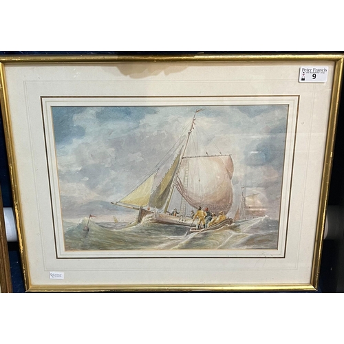 9 - Edward Duncan (British 1803-1882), 'Mumbles Oyster boats'. Watercolours. 23x34cm approx. Bearing Ori... 