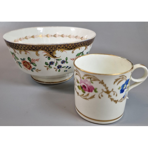 90 - 19th century Swansea porcelain coffee can with ring handle painted with convolvulus and roses togeth... 