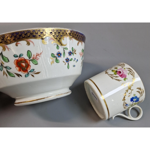 90 - 19th century Swansea porcelain coffee can with ring handle painted with convolvulus and roses togeth... 