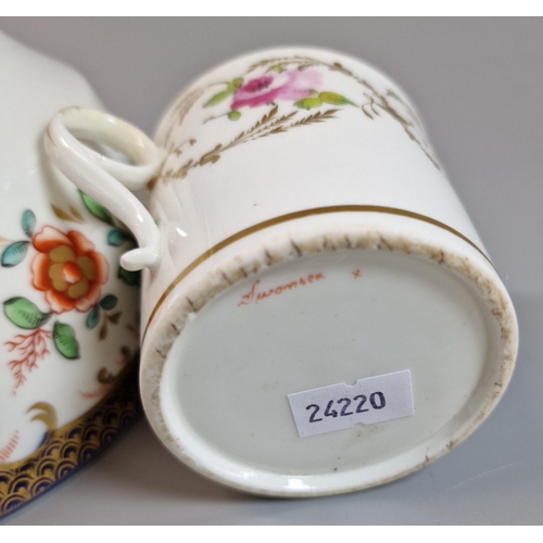 90 - 19th century Swansea porcelain coffee can with ring handle painted with convolvulus and roses togeth... 