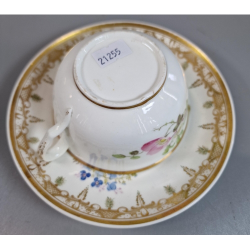 91 - 19th century Swansea porcelain tea cup and saucer painted with wild flowers by William Pollard. Circ... 