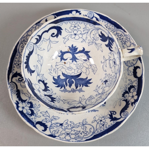 92 - 19th century blue and white transfer printed cup and saucer in the 'Amherst Japan' pattern. (B.P. 21... 