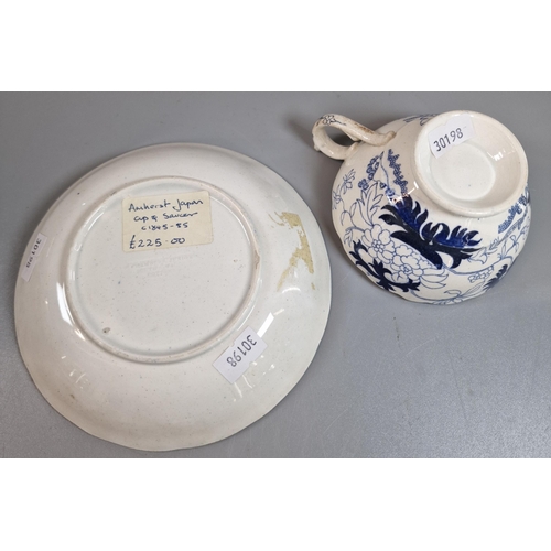 92 - 19th century blue and white transfer printed cup and saucer in the 'Amherst Japan' pattern. (B.P. 21... 