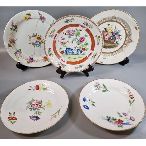 95 - Collection of five 19th century Swansea porcelain plates to include: three Trident, 'Famille Rose' a... 