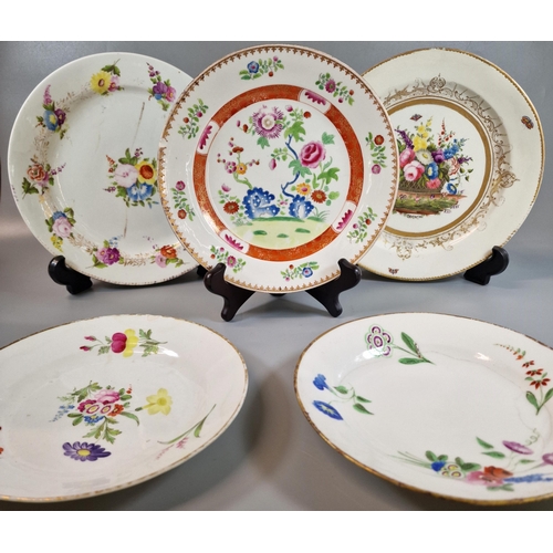 95 - Collection of five 19th century Swansea porcelain plates to include: three Trident, 'Famille Rose' a... 