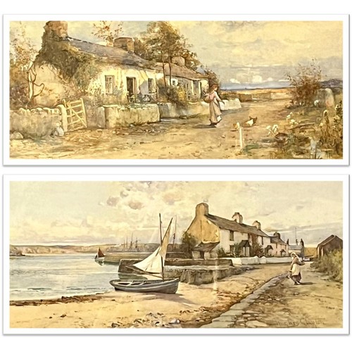 60 - J Hughes Clayton (British 1891-1929), cottages , Camaes, a pair, signed. watercolours. 24x51cm appro... 