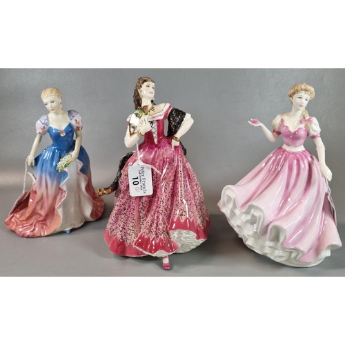 10 - Three Royal Doulton bone china figurines to include: Collectors' Club figure 1996 'Pamela' HN3756, '... 