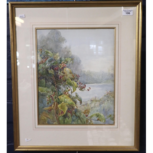 106 - John Porter Wale, British riverside study with botanical plants. Watercolours. 38x30cm approx. Frame... 