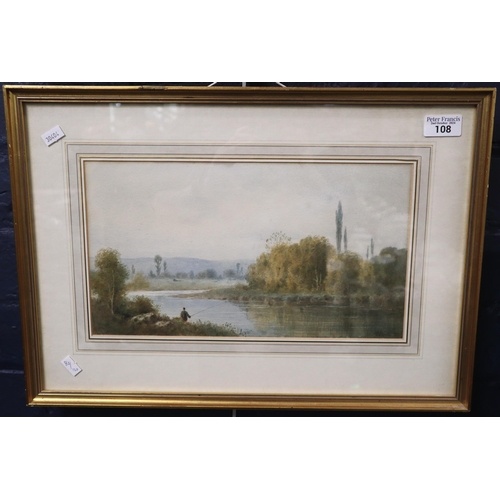 108 - W D Barker, fishing in North Wales. Watercolours. 20x35cm approx. Framed and glazed. (B.P. 21% + VAT... 