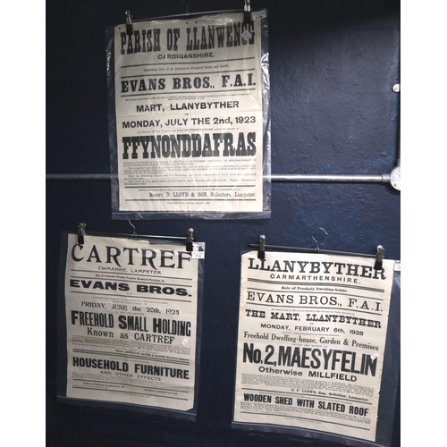 114 - Three early 20th century Welsh interest property auction posters, Evans Brothers, including properti... 