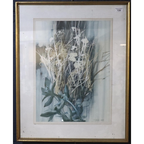 120 - F Donald Blake (Scottish 1908-1997), still life study of flowers and reeds in a vase. Watercolours. ... 