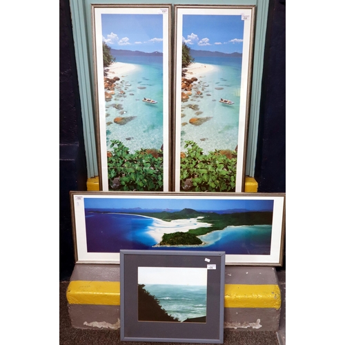 122 - Three framed coloured prints to include: Fitzroy Island Great Barrier Reef Australia x2, and Whitsun... 