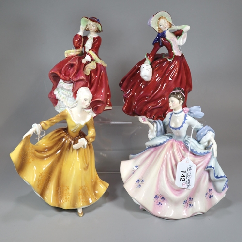 142 - Four Royal Doulton bone china figurines to include: 'Rebecca', 'Kirsty', 'Top O' the Hill' and 'Autu... 