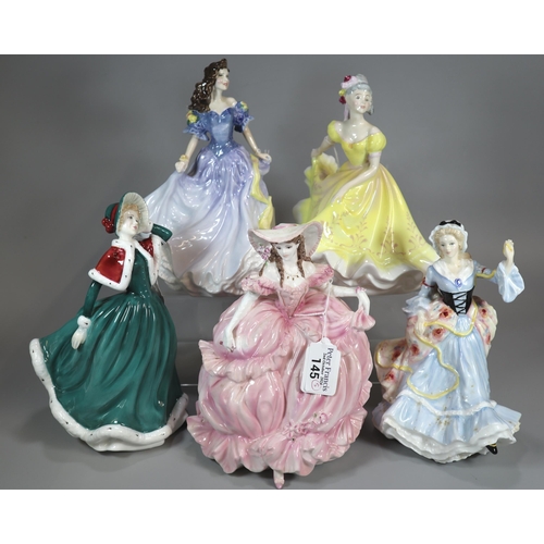 145 - Four Royal Doulton bone china figurines to include: Ladies of the British Isles 'England', 'Ninette'... 